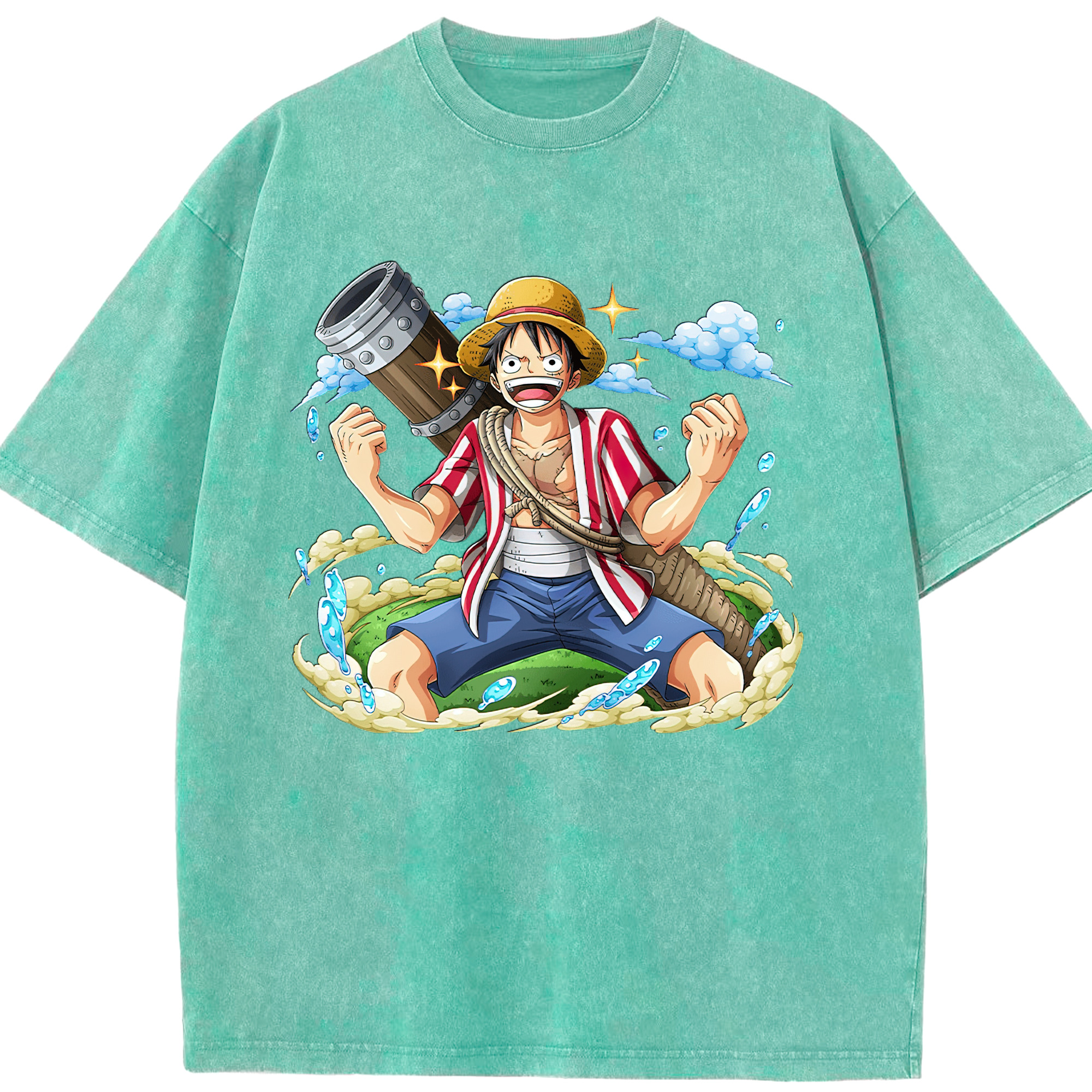 ワンピース モンキー・D・ルフィ ONE PIECE Monkey D. Luffy 綿100% ヴィンテージ風 半袖Tシャツ（フロントプリント）